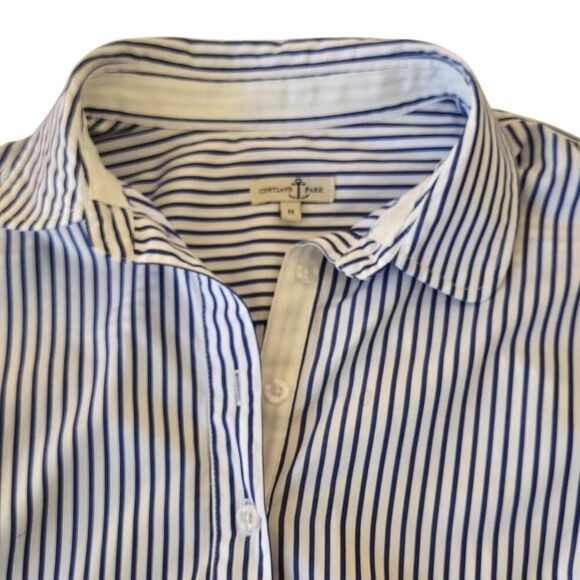Cortland Park Womens Striped 1/4 Button Long Sleeve Shirt Blue White Size Medium - Picture 5 of 11